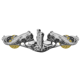 US NAVY Metal Badge Pin: Submarine Warfare Enlisted, Regulation Size in Silver Mirror Finish.