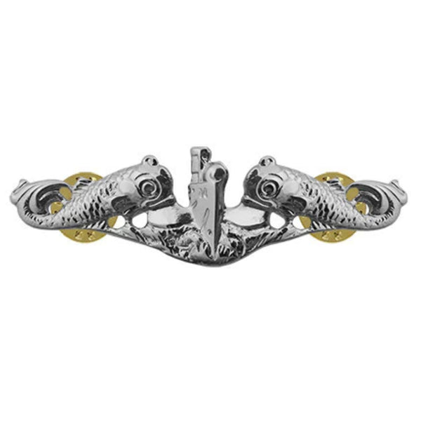 US NAVY Metal Badge Pin: Submarine Warfare Enlisted, Miniature Size in Silver Mirror Finish.