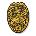 US NAVY Security Forces (NSF) sew-on embroidered badge/patch. This embroidered is worn on working uniform blouse (NWU Type I, II, and III only) centered above and flush with the wearer's nametape.  - USN Certified - Black embroidery on yellow/gold; sew-on patch - Individually sold - Made in the U.S.A. - Condition: Good, pre-owned/gently used unless marked as NEW.