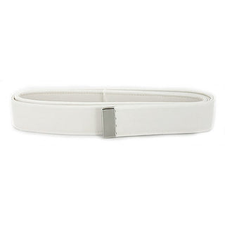 US NAVY Men's White CNT Belt with Silver Metal Tip. USN Male White Polyester Certified Navy Twill Belt with Silver Tip worn by E1-E6. Belt worn with Enlisted Service Dress White uniform. Silver Buckle sold separately. Men's belt measures 1 1/4" wide. USN-Certified; Genuine Military Uniform Item. Made in the U.S.A.