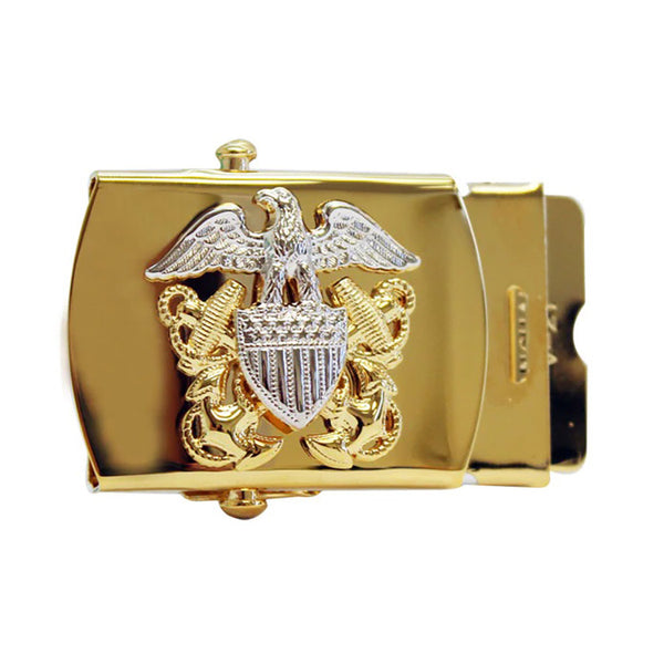 NAVY Men Gold Buckle Naval Officer Silver Eagle Crest Anchor Insignia