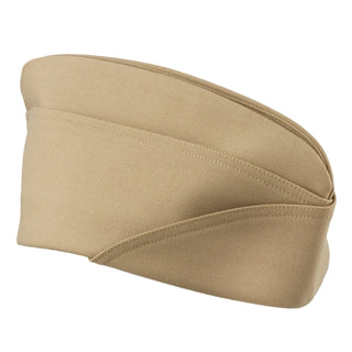 US NAVY Khaki Polyester/Wool Garrison Cap. This USN-Certified Khaki hat cover is worn with Navy Officer/CPO uniforms made of the same tan khaki poly/wool material.  - Fabric: Khaki Tan Polyester Wool Blend. - Made in the U.S.A.