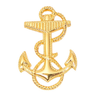 US NAVY Cap Device in Gold Metal Mirror Finish for ROTC Midshipman 2nd Class. Fouled anchor (rope to the left).