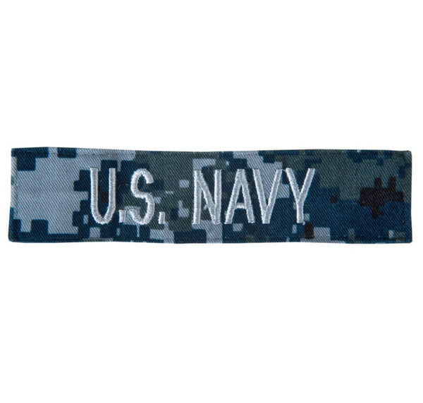 US NAVY Working Uniform Type 1 Tape: "U.S. NAVY" worn by Enlisted E1-E6. Official U.S. Navy patches sewn on the NAVY NWU Type I Blouse. Digital Blue Camouflage (retired in October 2019).  - USN Certified - NWU Type 1 Blue Digital Camouflage (Blueberries) - Fabric: 50/50 Nylon Cotton Twill - Made in the USA - Condition: Good, pre-owned/gently used unless marked as NEW.