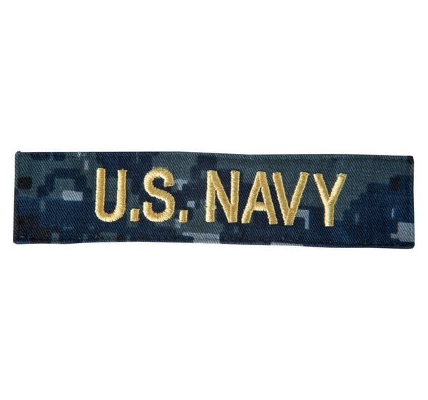 US NAVY Working Uniform Type 1 Tape: "U.S. NAVY" worn by Officers & CPOs. Official U.S. Navy patches sewn on the NAVY NWU Type I Blouse. Digital Blue Camouflage (retired in October 2019).  - USN Certified - NWU Type 1 Blue Digital Camouflage (Blueberries) - Fabric: 50/50 Nylon Cotton Twill - Made in the USA - Condition: Good, pre-owned/gently used unless marked as NEW.