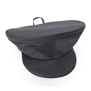 Black Nylon Protective Dress Cap Cover. A useful storage/travel case for dress caps worn by military, police, and fire & rescue personnel. Keeps your dress cap clean and dust free. Zippered travel cover is fully lined with an inner pocket for ID/rank, or holding smaller dress items like gloves, ribbons/medals or insignia. Exterior features a convenient hanging loop. Measures: 12-inches wide (diameter). Brand: Clean Caps, Ltd. Black Nylon exterior, lightly padded white nylon & clear plastic lining.