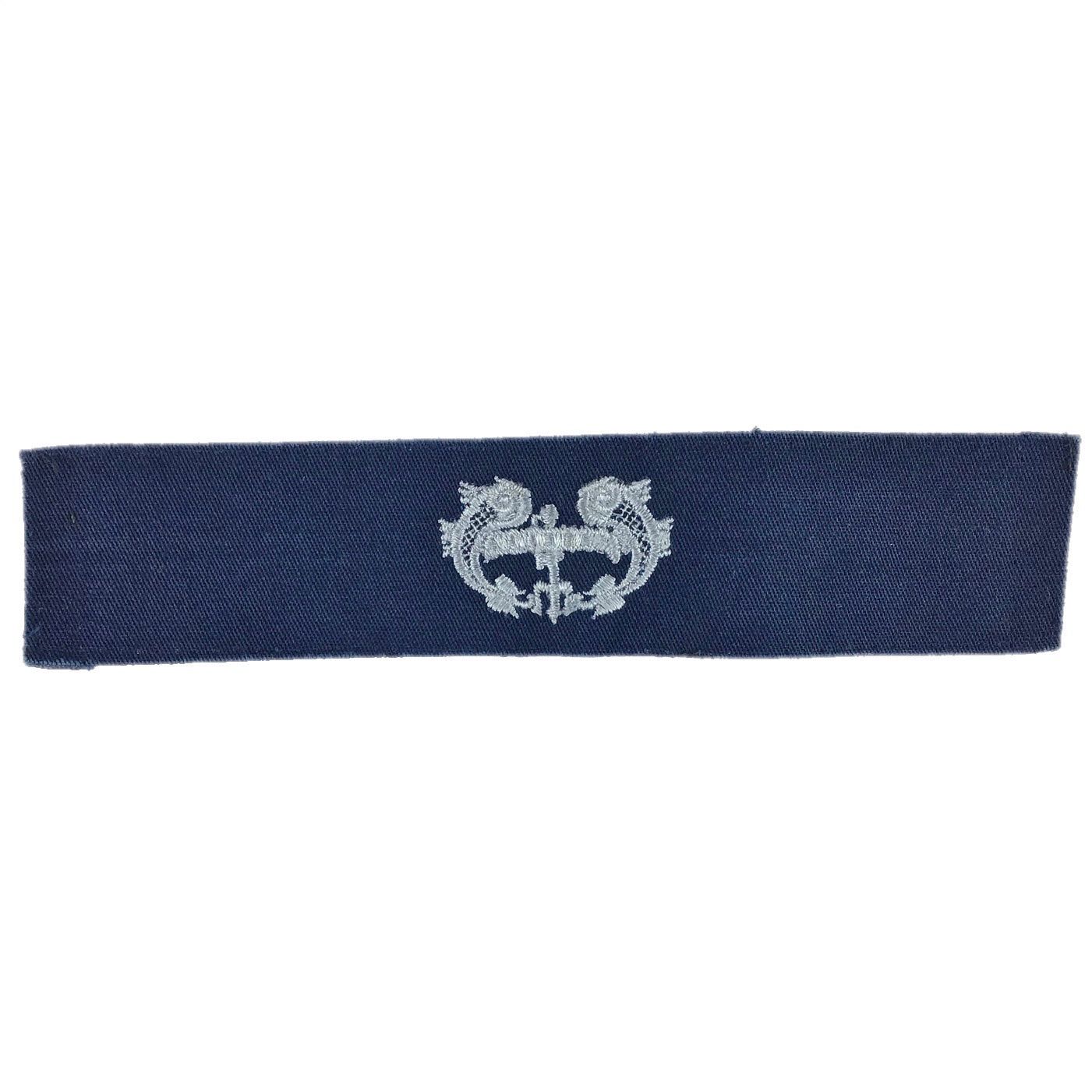 US NAVY Coverall Badge&nbsp;Deep Submergence&nbsp;- Enlisted Silver embroidery. USN embroidered badge for working coveralls. Pre-owned, used. Made in the USA.