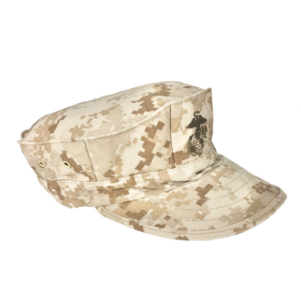 U.S. Marine Corps MARPAT Desert 8-Point Cap Hat Cover with EGA Insignia. Authentic Current Standard Issue MCCUU in Digital Desert Camouflage. These uniforms are currently worn by the US Marine Corps. USMC-Certified.  - Genuine, Official Military Issue Item - Made in U.S.A. - Condition: Good, pre-owned/used unless marked as NEW.