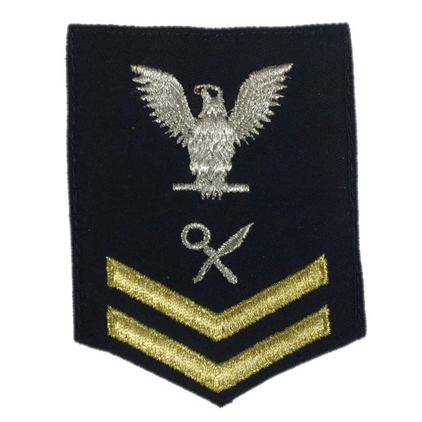 NAVY Women's Rating Badge: E5 Intelligence Specialist (IS) - Seaworthy Gold on Blue