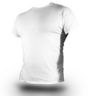 Military-issue Undershirt Tshirt in white cotton jersey knit. Short sleeve T-Shirt features a crew neck with bound stitched ribbed neckline for shape retention. White 100% Combed Cotton. Made in the U.S.A.