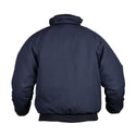 US NAVY Ship Board Cold Weather Jacket (FR) Flame Resistant. This Ship Board Coat features an optional stand-up collar, quilted liner, 2 zippered front inverted welt pockets, 2 interior patch pockets, front zipper closure with windflap, raglan sleeves with recessed knit cuff, and knitted waistband.  - Genuine, Official Military-Issued Navy Uniform - Color: Navy Blue - Fabric: Aramid (Fire Resistant) Outershell, Knit Cuffs & Waistband. Made in USA.