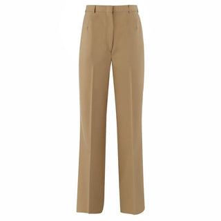 NAVY Women's Slacks in Khaki Poly Wool. US NAVY Women's Service Khaki Belted Poly Wool Pant Trousers for Officers/Chief Petty Officers. These slacks are worn with the USN Female Service Khaki Officer/CPO Poly Wool Shirt. Features: fore and aft creases, belt loops, zippered fly front closure, and 2 side pockets. Slacks may be straight legged or slightly flared. Khaki 75% Polyester, 25% Wool. Official Military Issue Uniform. Made in U.S.A.