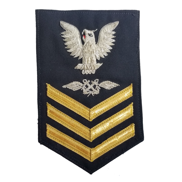 NAVY Men's Rating Badge: E6 Aviation Boatswain's Mate - Vanfine Gold on Blue