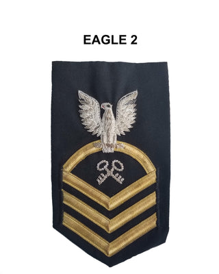 NAVY Men's Rating Badge: E7 Logistics Specialist - Vanfine Gold on Blue