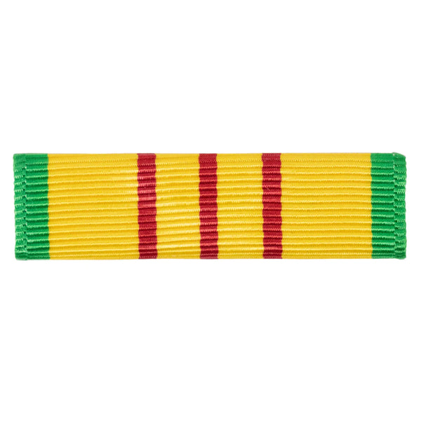 US Armed Forces Military Ribbon - Vietnam Service Medal (VSM).  - Measurements: 1-3/8" wide x 1/4" high - Sold individually. - Condition: Good, pre-owned/gently used unless marked as NEW. - Ribbon mounting bars sold separately.