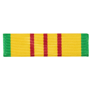 US Armed Forces Military Ribbon - Vietnam Service Medal (VSM).  - Measurements: 1-3/8" wide x 1/4" high - Sold individually. - Condition: Good, pre-owned/gently used unless marked as NEW. - Ribbon mounting bars sold separately.