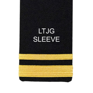 US NAVY Male Service Dress Blue (SDB) Jacket with Lieutenant Junior Grade Sleeve: 1 thin gold stripe above 1 thick gold stripe