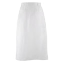 USN Female Officer/CPO Service Dress White Skirt with belted waistband. This skirt is an alternative to the white slacks worn with the Women's Summer White CNT Shirt. This style features an A-Line silhouette with two front welt pockets and back zipper closure.