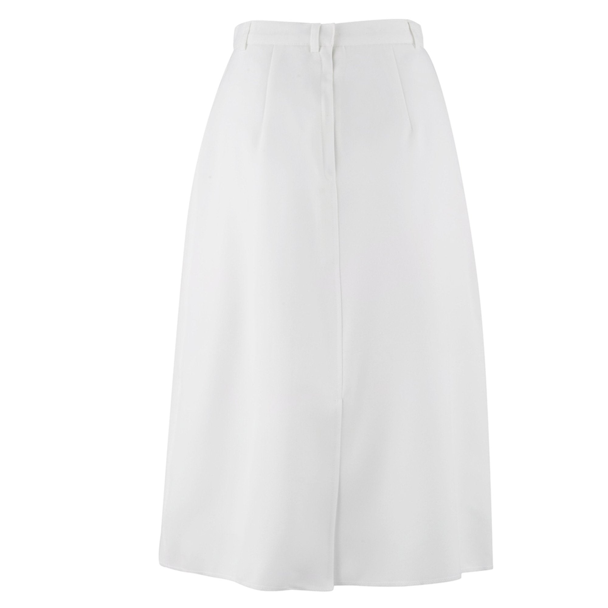 USN Female Officer/CPO Service Dress White Skirt with belted waistband. This skirt is an alternative to the white slacks worn with the Women's Summer White CNT Shirt. This style features an A-Line silhouette with two front welt pockets and back zipper closure. White CNT (Certified Navy Twill) 100% Polyester. Genuine, Official Military Uniform. Made in U.S.A.