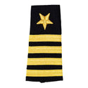 NAVY O6 Soft Boards: CAPT Line Officer. US Navy O-6 Soft Shoulder Boards for Line Officer - Captain. Worn with Service Dress White, Shirt and V-Neck Pullover. Gold embroidery on black polyester cotton. Sold in pairs. USN-Certified. Made in the U.S.A.