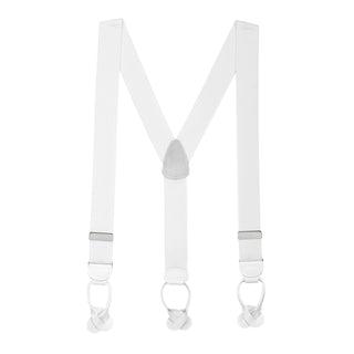 White Elastic Suspenders with Leather Ends. Worn with Evening Formal Mess Dinner Dress Blue Trouser Pants. US Military Certified. Made in U.S.A. Condition: Good, pre-owned/gently used unless marked as NEW or LIKE NEW.